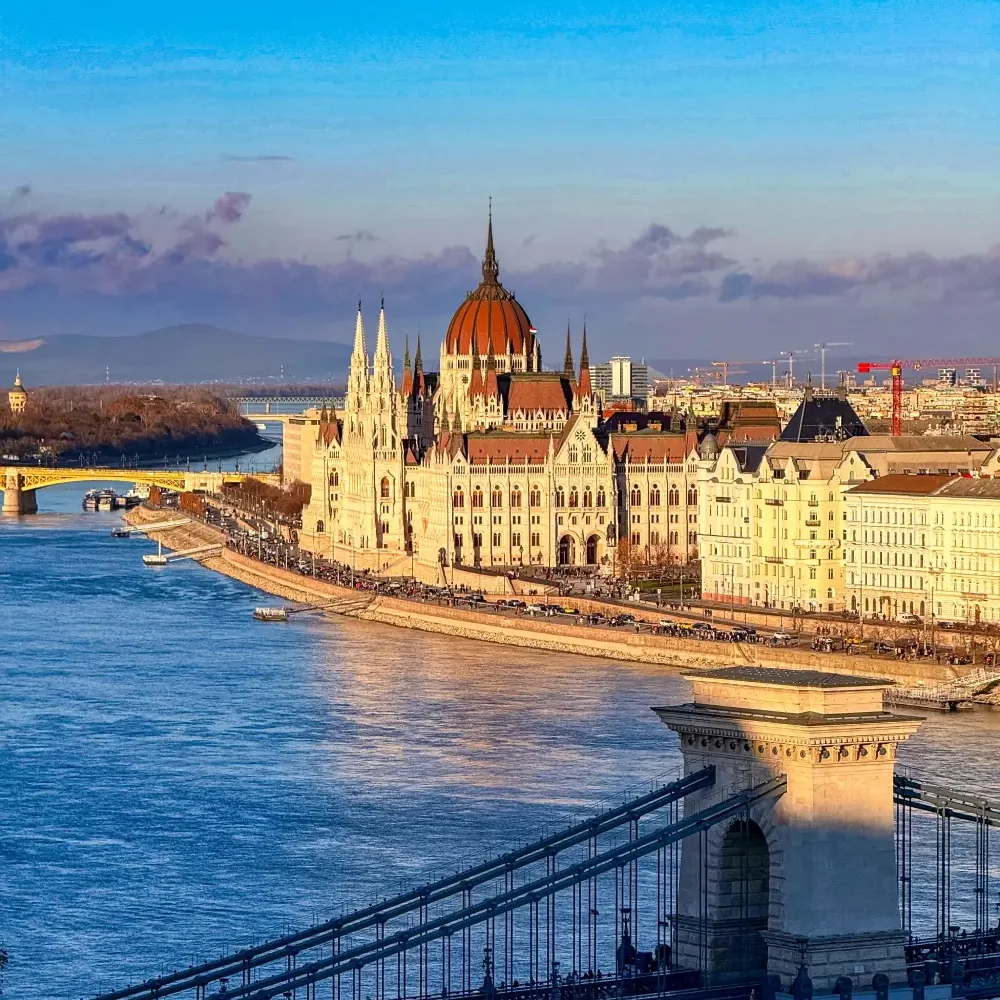 View of the Hungarian Parliament Building along the Danube in Budapest